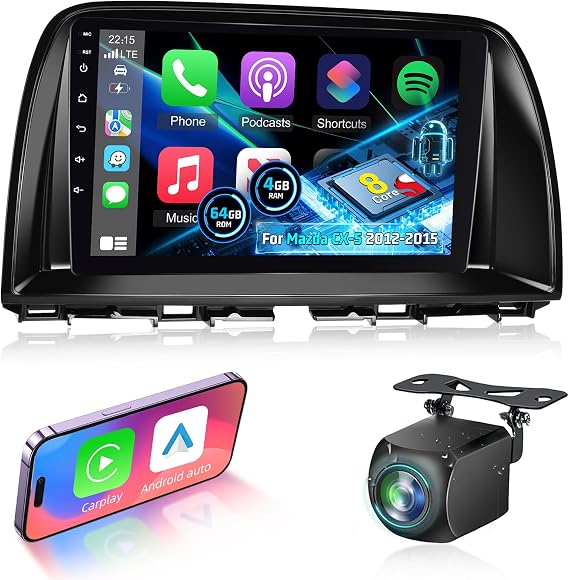 [Qualcomm 8 Core 4+64G] Android 15 Car Radio for Mazda CX-5 CX5 CX 5 2012-2015 - Wireless Carplay and Android Auto - 9 Inch 1280 * 720 IPS Touchscreen Car Stereo - DSP/GPS/SWC + AHD Backup Camera