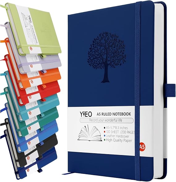 A5 Journal Notebook, 200 Pages Leather Notebook Journal for Men/Women, Hardback Note Book with 80GSM Lined Paper, No Bleed for Writing, Notepad for Office School Supplies, DarkBlue