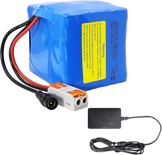 KBT 24V 10Ah Rechargeable Lithium Battery with Charger, Charging Cable, Cable Connector