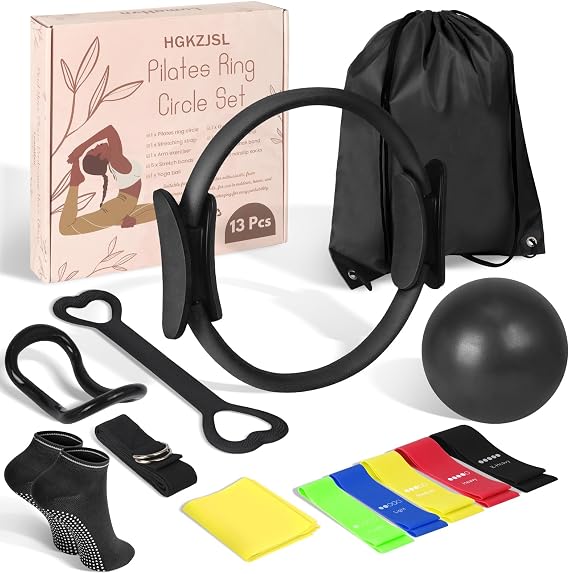 Pilates Kit for Women 13PCS, Pilates Ring Ball Resistance Bands Workout Set