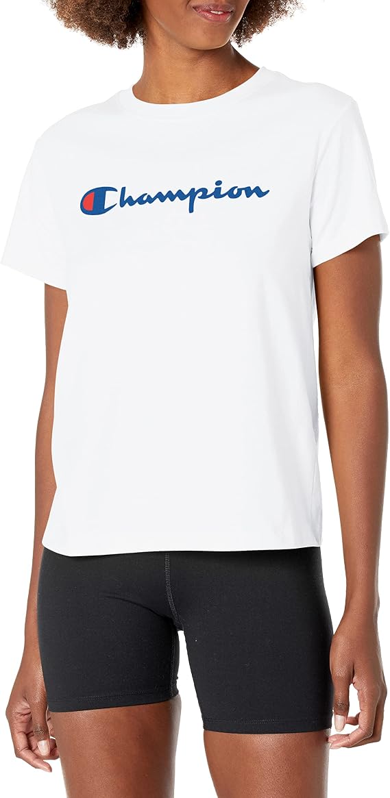 Champion Womens Classic Short Sleeve Graphic T-Shirt, Standard Fit, Script Logo