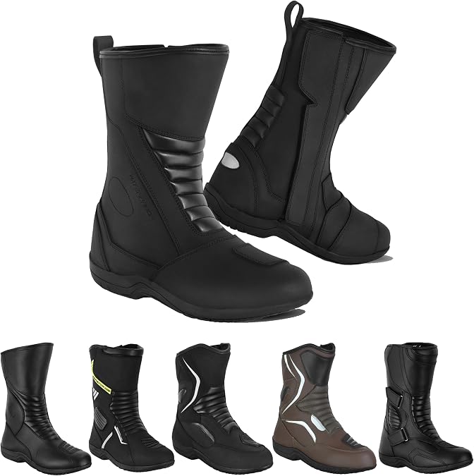 Men's Motorcycle Shoes Ankle Motorbike Waterproof Leather Racing Boots Non-Slip Sole Motorcross Long Touring Shoes