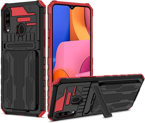 Case for Galaxy A20S Case, for Samsung A 02S SM-A207F with Wallet Cover Detachable Card Holder, Built-in Kickstand Shockproof Protective Phone Cover for Samsung Galaxy A20S Red