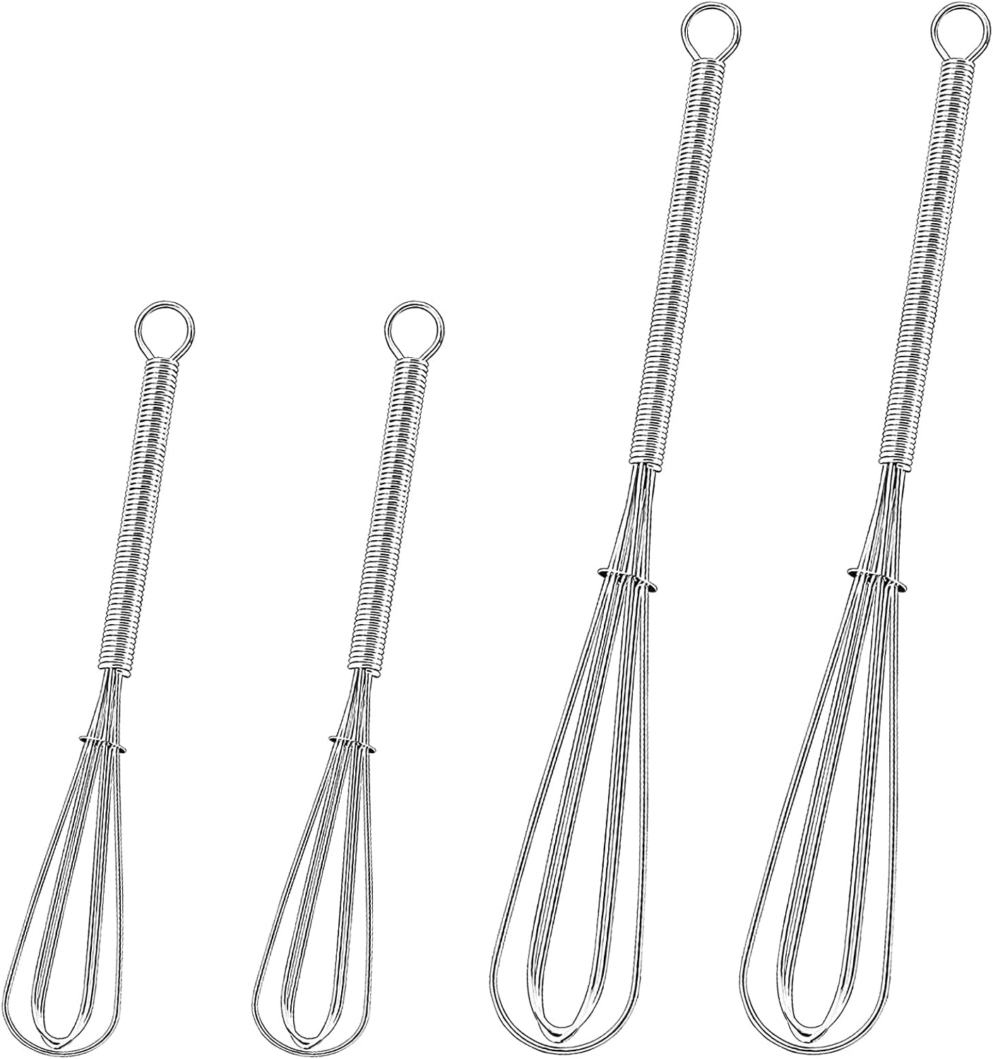 4 PCS Stainless Steel Kitchen Whisk, Kitchen Whisks Mini Wire Egg Beater Manual Non-stick Manual Egg Whisk Small Mini Whisks Bulk Wire Hand Whisk Mini Balloon Wire Whisk Balloon Whisk5 & 7 inch
