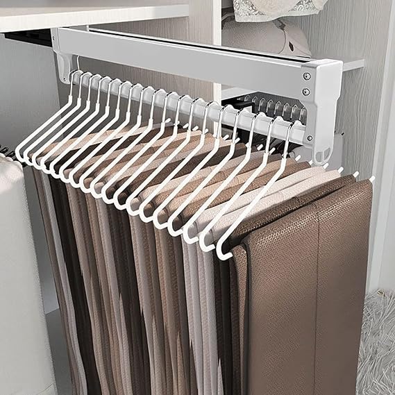 IBOWZ Pull Out Clothes Hanger Rod Extendable Pull Out Closet Rod - Adjustable Clothing Organizer Holder, 30-60cm Clothes Rail for Wardrobe,Pull Out Pants Hangers Adjustable Closet Organizer Rack,L