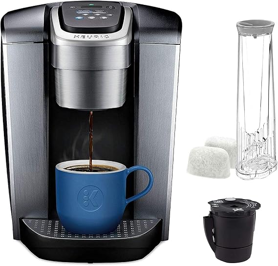 Keurig C K-Elite Maker, Single Serve K-Cup Pod Brewer, with Iced Coffee Capability, Extra Included, 75oz, Brushed Silver Plus Filter Bundle | Iced coffee capability, 75 oz reservoir, Filter