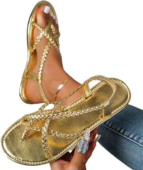 Women's Gladiator Strap Sandals Flat Fisherman Cross Strappy Roman Sandal Dress Casual Summer Beach Flop Flops