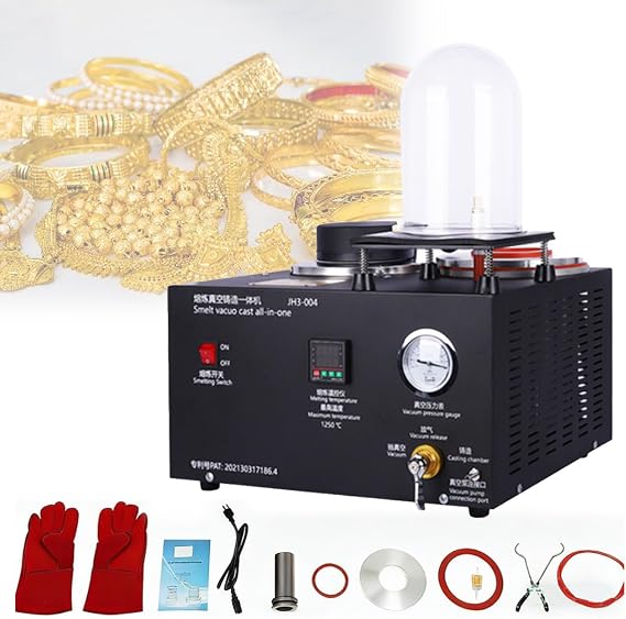Vacuum Casting Machine, Metal Jewelry Casting Machine, Cast Vacuum Melting Machine, Lost Wax Investment Casting, with Vacuum Hood, Efficient and Professional, for Jewelry Making. 2KG