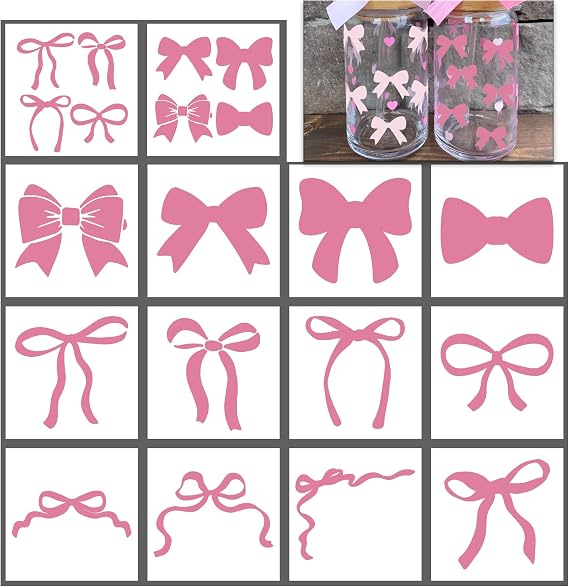 Bow Coquette for Painting Stencils Reusable, 12Pcs 4 Inch Bow Stencils for Painting on Wood, Wall,Tile Home Decor, Clothes, Rock, Door, Art Cards Decorations