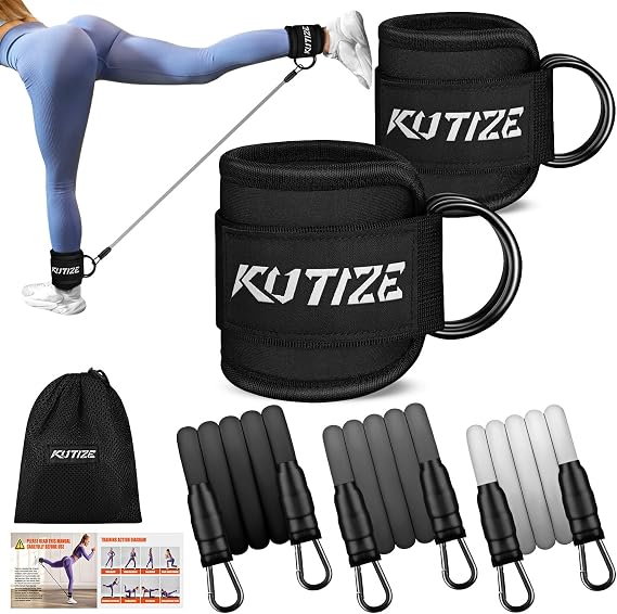 KUTIZE Resistance Bands Set with Ankle Straps, Exercise Bands for Pilates & Yoga, Adjustable Leg Weights & Glutes Home Workout Equipment, 3-Level Portable Gym fitness equipment for Women & Men