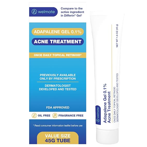 WELMATE Adapalene Gel 0.1% Topical Retinoid, Acne Treatment, 1.6oz