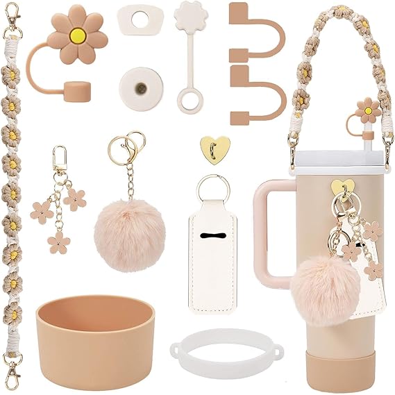 3tyto 13 Pcs Stanley Cup Accessories Set Including Water Bottle Handle Strap, Siliocne Stanley Cup Boot, Siliocne Straw Cover, Stanley Charms for Stanleys Cup 40oz & 30oz Tumbler