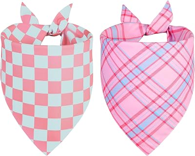 Dog Bandana Girl Large 2PCS, Pink Spring Scarf, Durable Triangle Reversible Bibs Handkerchief for Puppy Pet
