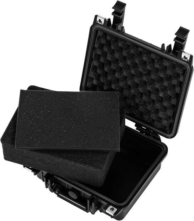 Electronicx Hard Shell Camera Case with Foam - Shockproof Protective Case IP55 Splash-proof & Lockable - For DSLR Lenses Drones Tools & Weapons - 27 x 24.5 x 13 cm Black