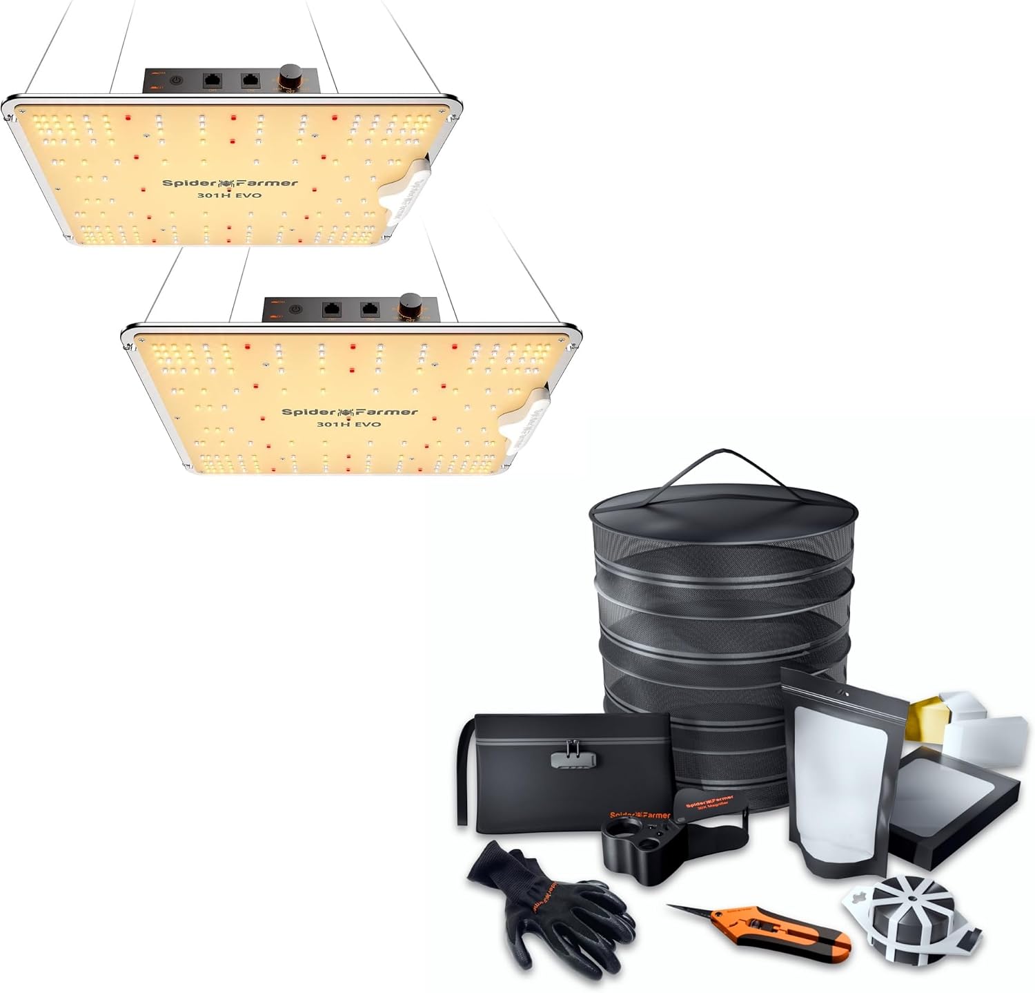 Spider Farmer Cost-Effective 9-in-1 Plant Grow Tools Kit and SF1000-2Pack, Samsung LM301H EVO Led Grow Light, Full Spectrum Plant Grow Light