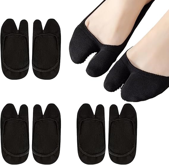 3 Pairs Tabi Socks, Split Toe Socks, Non Slip Flip Flop Socks, Low Cut No Show Socks for Women Girls Sandals Ballet Flats High Heels Slippers High Heels