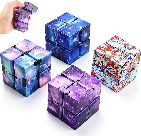 Aohcae 4PCS Infinity Cube Fidget Toy, Portable Stress Relief Flip Puzzle Toy for Office, Travel and Home, Great Gift for Adults and Kids