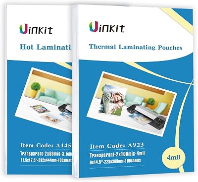 Uinkit 100Pack Legal Thermal Lamintiang Sheets 9x14.5 inches 4mil and 100Pack Menu Laminating Pouches 11.5x17.5 inches Clear Glossy Rpunded Corner