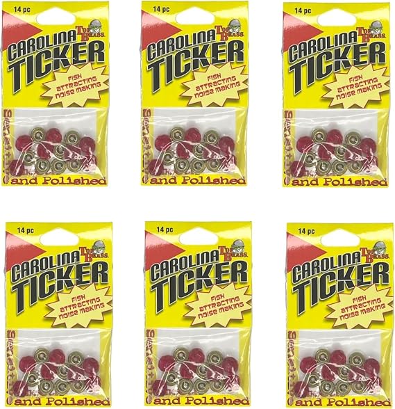 Top Brass Carolina Ticker with 8mm Red Glass Beads Bass Fishing Sinker/Weight Accessory Creates Fish Attracting Noise with Carolina and Texas Soft Plastic Worm Rigs Six Packages