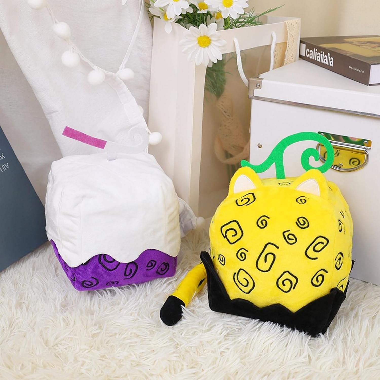 2Pcs Gaming Fruits Plush, 6 Leopard Plushies Toy Dough Fruit Plush for TV Fans Gift, Cute Stuffed Figure Doll for Kids and Adults, Birthday for Boys
