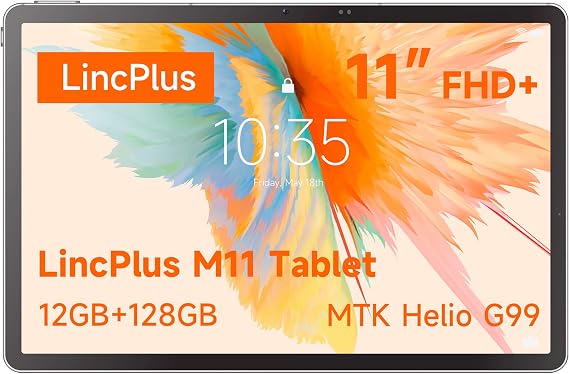 LincPlus M11 Tablet 11" Android, 12GB RAM, 128GB, Helio G99, 90Hz IPS Display, 8100mAh Battery, Quad Speakers, Widevine L1, GMS Certified for Work, Gaming & Streaming