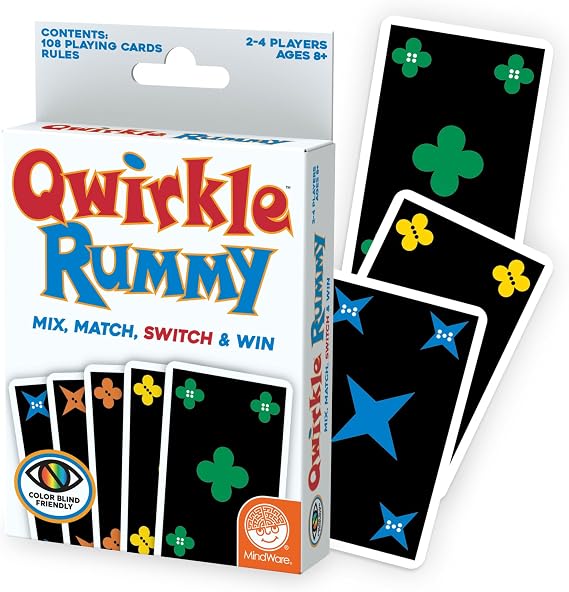 MindWare Qwirkle Rummy Card Game - Strategy Games for Adults and Family - Fun Family Games & Party Games for Adults - Match Shapes & Colors, Score Qwirkles to Win - Ages 8 and Up