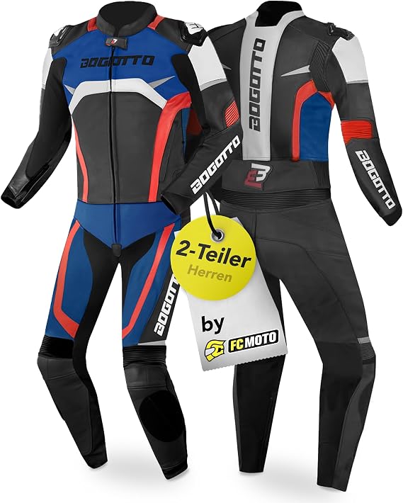 Bogotto Misano 2-Piece Motorcycle Leather Suit Black/White/Red/Blue 52
