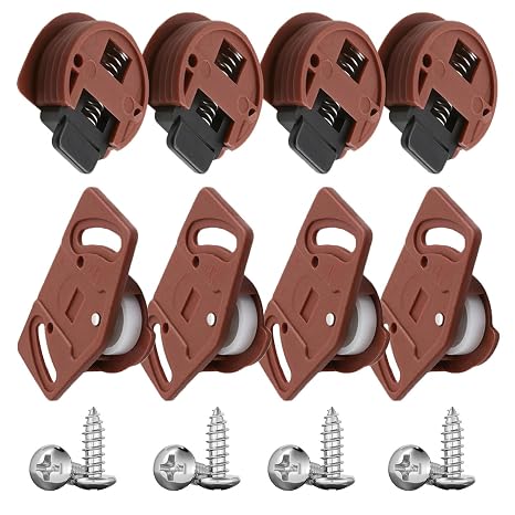 4 Pairs Sliding Door Rollers Damping Wheels, Sliding Wardrobe Door Wheels Kit, Aisle Rail Kits Durable PA Plastic and Nylon, Furniture Roller Wheel Runners for Wardrobe Closet