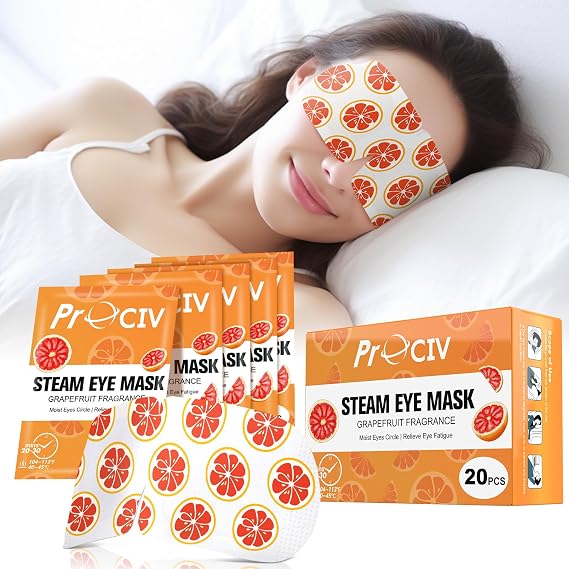 20 Packs Heated Eye Masks, Hot Auto Eye Mask for Dry Eye Relief Soothing Headaches, SPA Warm Eye Compress Mask for Puffiness, Personal Care Product Eye Patches Relieve Stress, Migraine(Grapefruit)