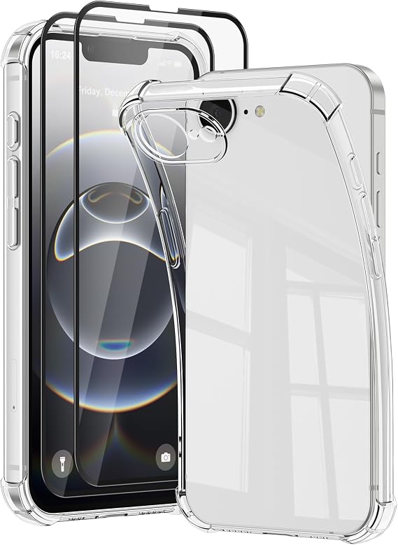 Vanjua for iPhone 16e / iPhone 17e Case, Soft Slim Clear Phone Cases Shockproof Protective Cover with Screen Protector Compatible with iPhone 16e / iPhone 17e 6.1"