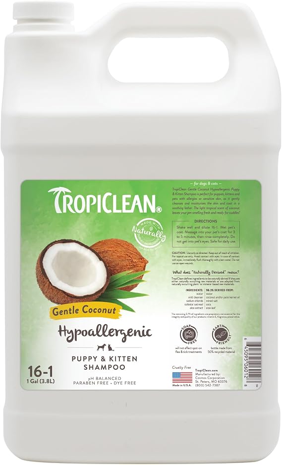 TropiClean Gentle Puppy Shampoo, Tearless Hypoallergenic Shampoo, 1 Gallon
