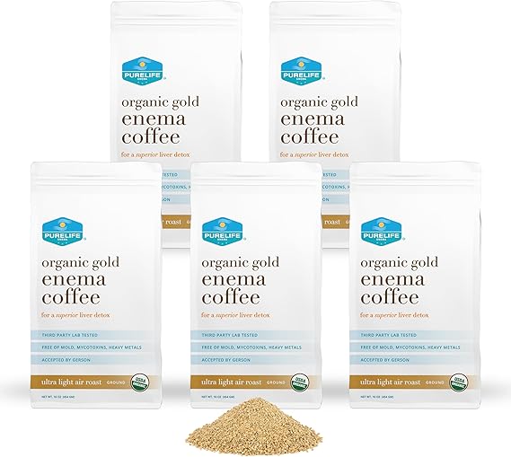 Purelife Enema Coffee- Lab Tested - Pure and Powerful Detox - 5 Lbs. - Organic Ultra Light Gold Enema Coffee- Air Roasted Ground- Lab Tested Mold, Fungus & Mycotoxin Free - Gerson Accepted