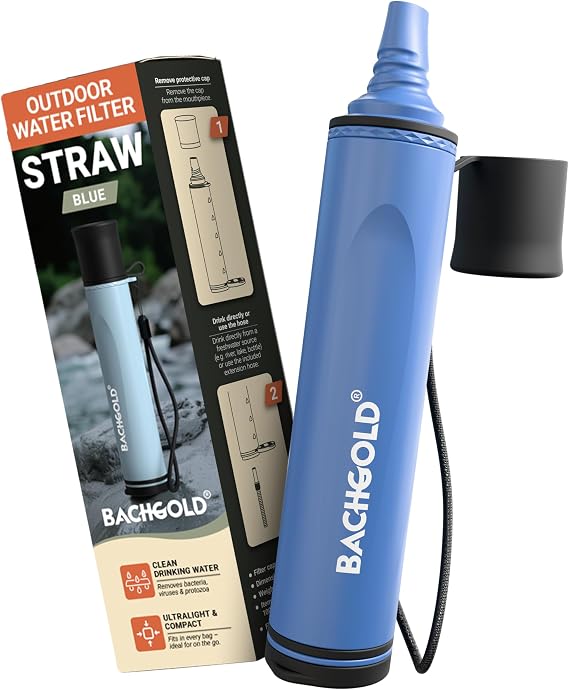 Bachgold Straw Water Filter Straw for Survival & Camping, Ultralight, Blue