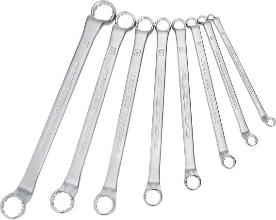 HAZET Double-Ended Box End Wrench Set, 8-Piece, 6-22mm, Chrome-Plated Finish, 12-Point, for Confined Spaces, Automotive Maintenance, DIN/ISO Compliant, Maintenance, DIY, Precision Tools, Professional