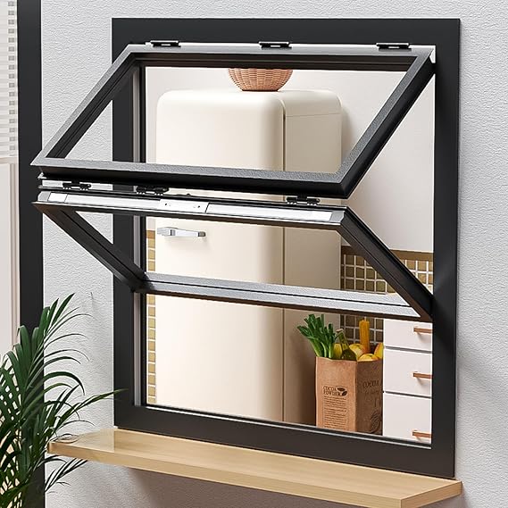 Foldable Aluminum Folding Window with Locking Handle, Folding Concession Serving Window, Customizable Aluminum Mobile Home Windows for Coffee Shop(WxH 40x40in/101.6x101.6cm)