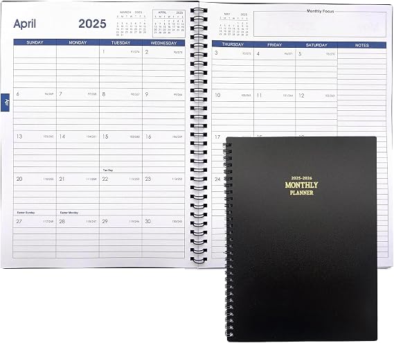 Calendar Planner 2025: January 2025 - June 2026, Monthly and Weekly Planner 2025-2026, 18 Month Calendar Daily Planner with Pocket, Premium Thick Paper, Black, 7.6" x 10.2"