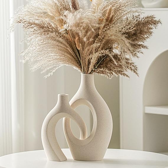 Lvases Snuggle Hollow Ceramic Vase of 2, Boho Nordic Modern Home Decor Vase