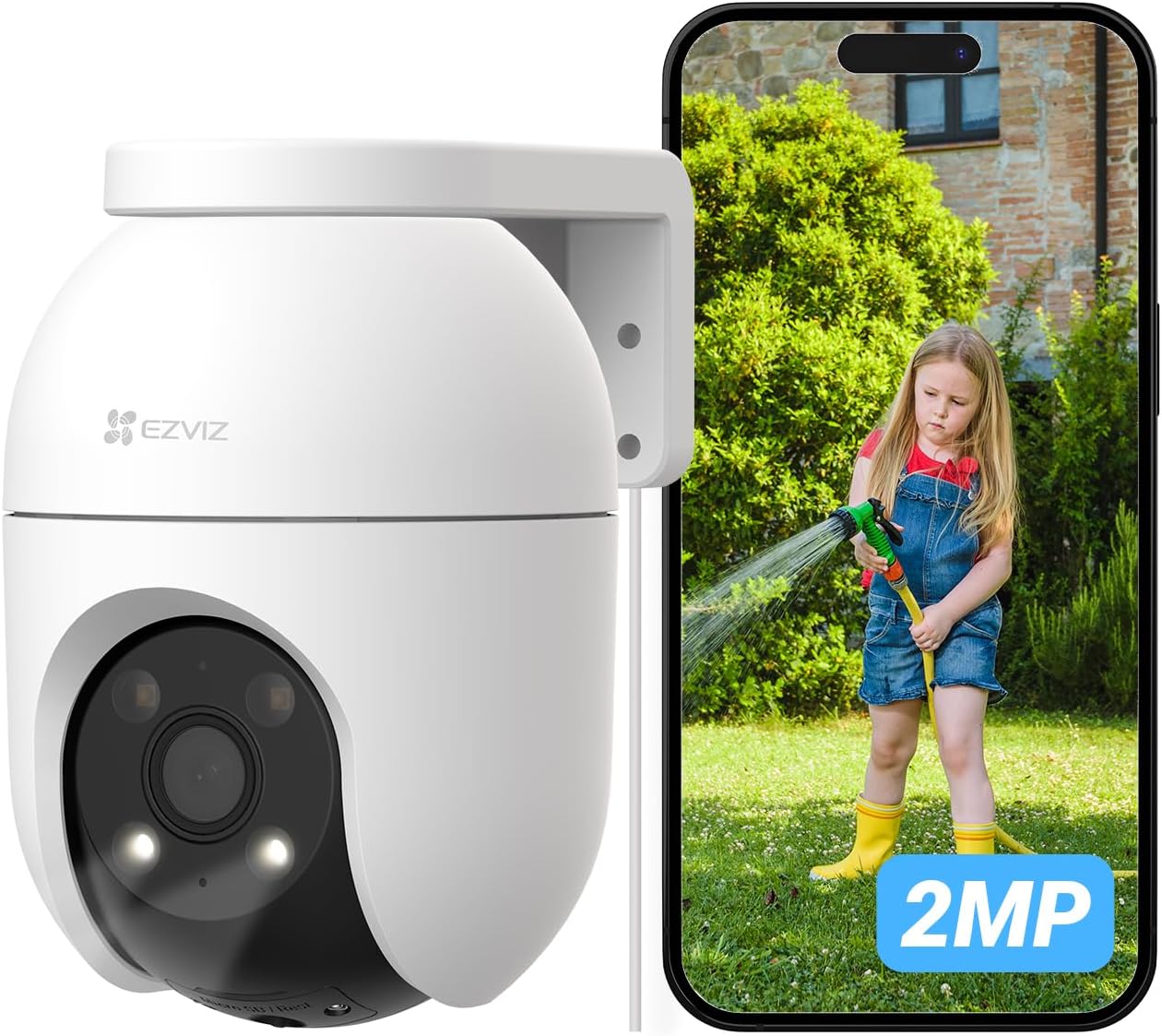 EZVIZ Dış Mekan WiFi Gözetim Kamerası, 360°, 1080P IP Güvenlik Kamerası, Renkli Gece Görüşü, Kişi AI Algılama, Otomatik Yakınlaştırma, İki Yönlü Ses, Siren, AlexaGoogle, C8c 2MP