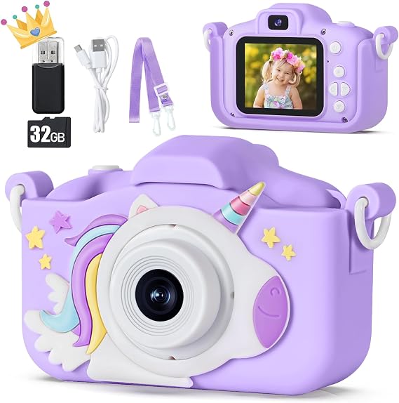KIZJORYA Upgraded 48MP Kids Camera for Girls Boys 3-12, Video Selfie Camera-Christmas Birthday Gift for Toddler, HD Digital Camera Toy for Child with 32GB SD Card & Silicone Cover (Purple)