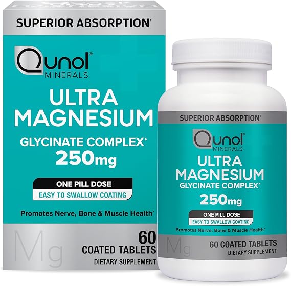 Qunol Ultra Magnesium Glycinate Complex 250mg, Vegetarian, Gluten-Free 60ct