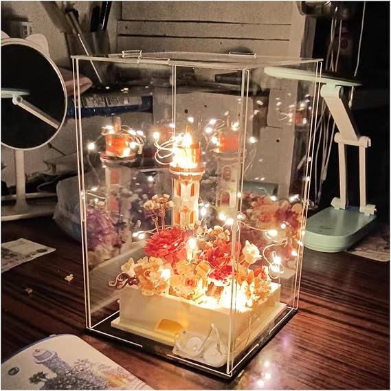 Large Acrylic Flowers Display Case Dustproof Box, Clear Figure Cases 10 20 30 40 50 60 70 Cm, Alternative Glass Case Convenient Assembly (Color : Black base, Size : 10x10x10cm/4x4x4in)