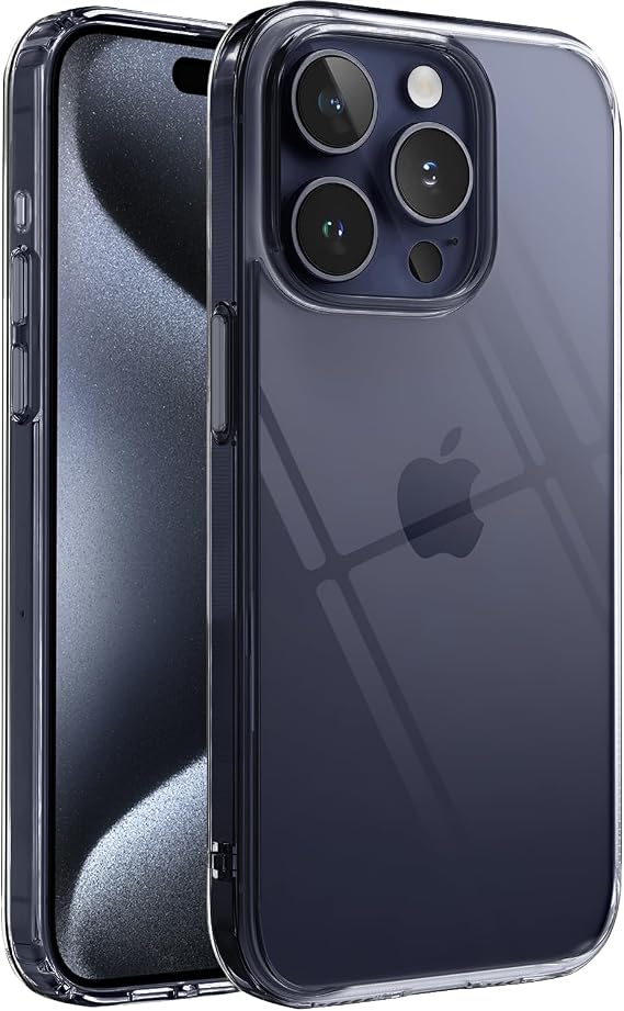 Minesk iPhone 15 Pro ile Uyumlu Crystal Clear (Ultra Şeffaf Silikon) Kılıf Arkası Sert Polikarbonat Kenarları Yumuşak TPU Darbe Emici iç Hava Yastığı Destekli Kapak (15 Pro)