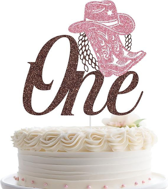 Cowgirl One Cake Topper, West Cowgirl Baby Shower Cake Decor, Yee Haw My 1st Rodeo, Cowgirl First Birthday Party Decorations Brown & Pink Glitter
