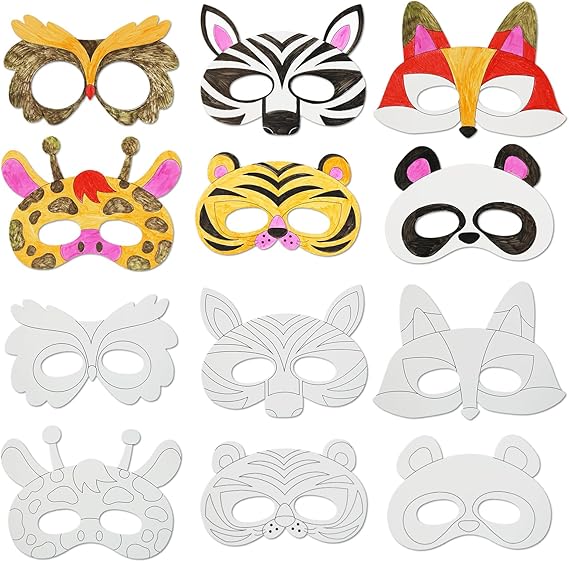 24 PCS Color Your Own Paper Masks, DIY Masks Craft Art Kits for Kids, Birthday Party Favors, School Coloring Activities