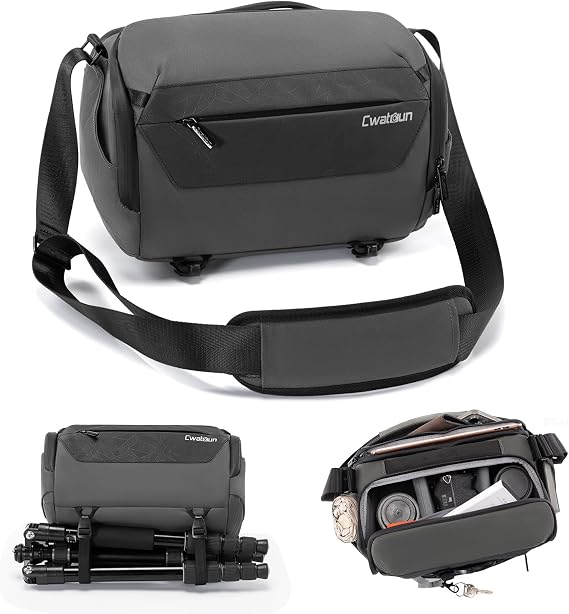 Compact Camera Bag Sling, Padded Photography Case Crossbody forTravel | with Luggage Strap For Canon, Nikon, Sony, Fuji DSLR/SLR/Mirrorless Cameras, Lens(Dark Gray)