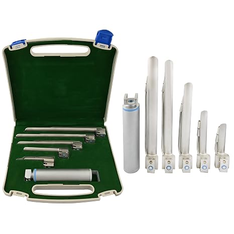 Veterinary Laryngoscope Set Including 5 Miller laryngoscope Blade Size for Intubation 75-210 mm laryngoscope Blades for Animals