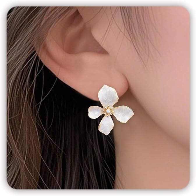 Pealicious White Flower Earrings, Wedding Floral Earrings for Women Girls