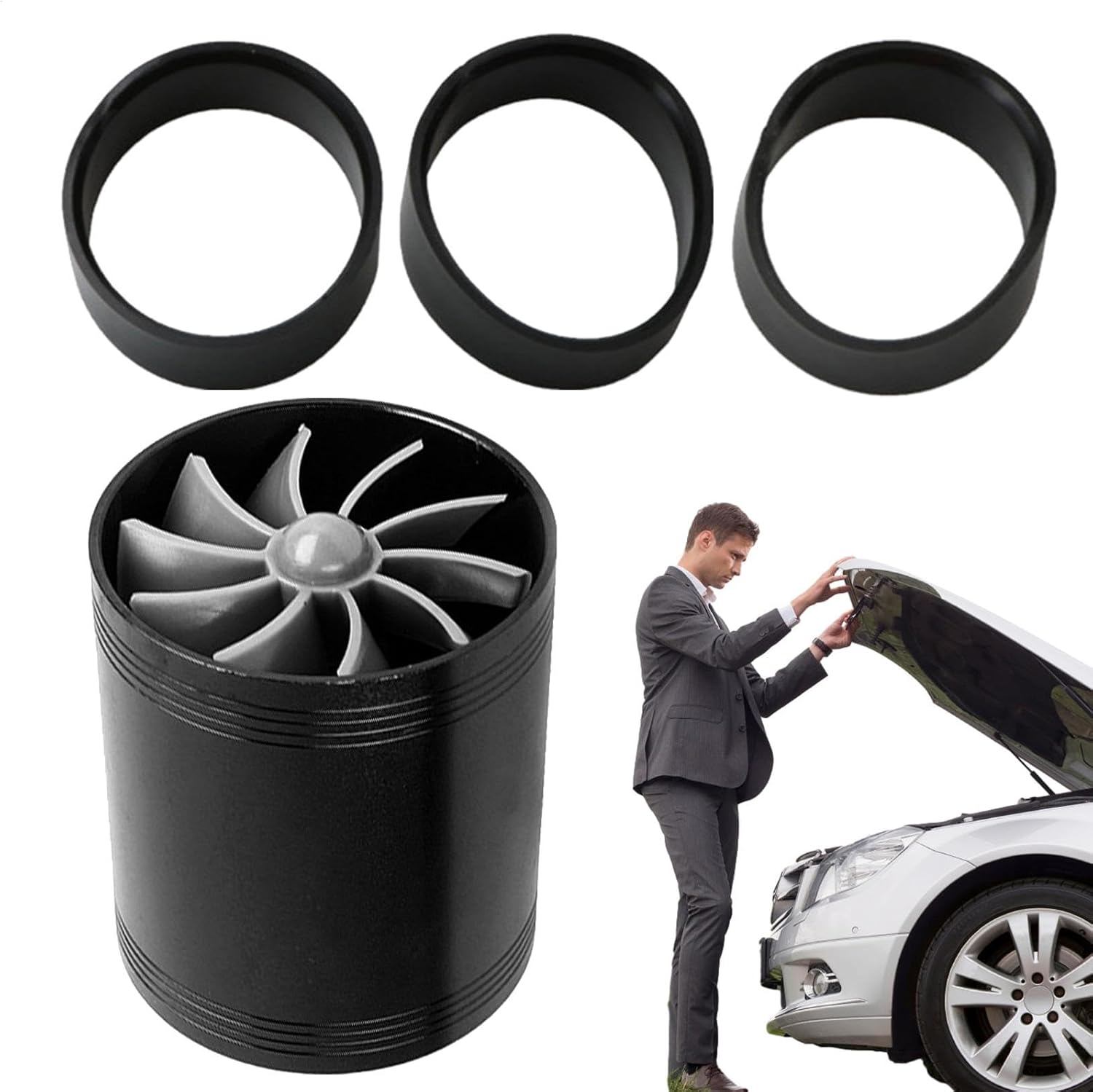 Turbine Intake Turbocharger, Car Air Intake Turbocharger | Air Turbo Parts Engine Intake Turbocharger | Automotive Replacement Aluminum Double Fan Engine Turbocharger