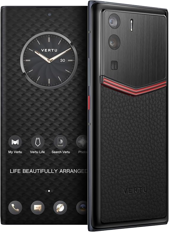 METAVERTU Web 3.0 Calfskin 5G Phone, Unlocked Android Smartphone, Secure Encrypted, Double Systems, 64MP Camera, 144Hz AMOLED Curved Display, Dual SIM, Fast Charge Enameled, Black, 18G1T