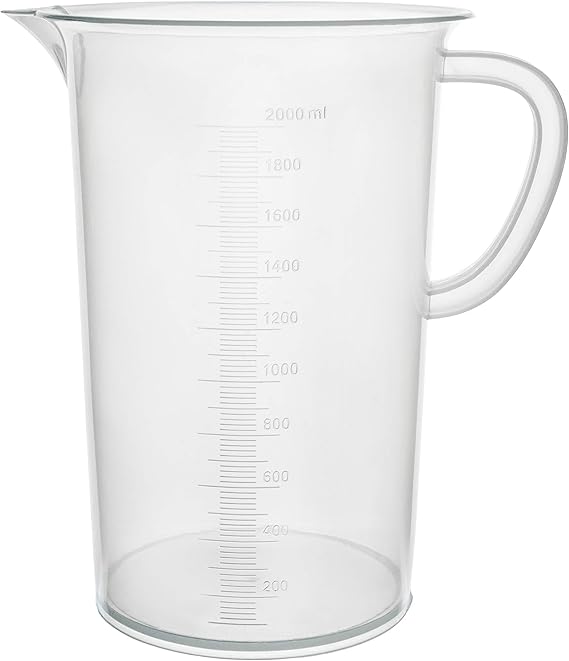 EISCO Plastic Pitcher, 2000mL (2L) - Molded Graduations - Chemical Resistant & Autoclavable Polypropylene - Measuring Jug